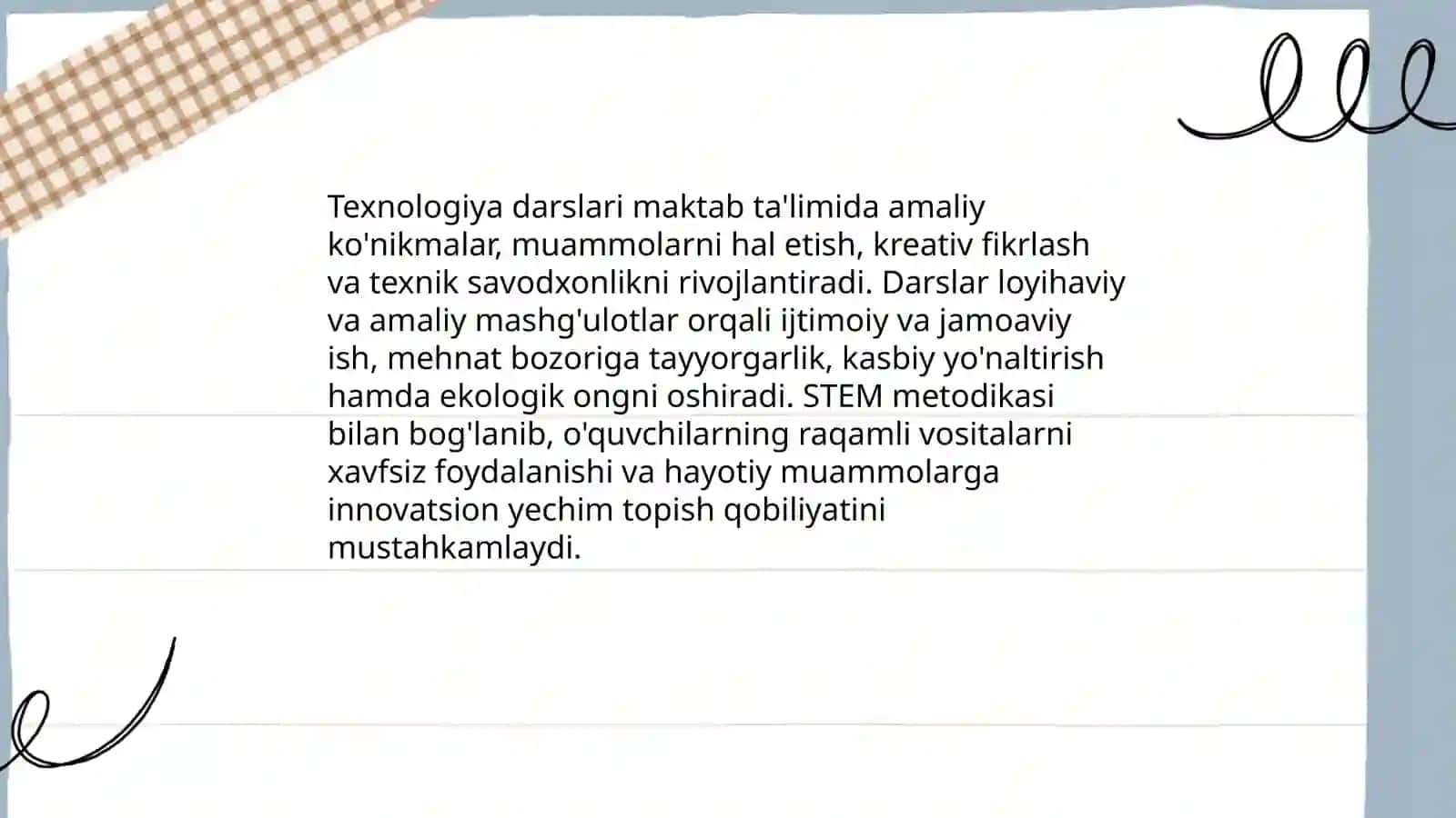 Texnologiya fani darslarining maktabdagi o'rnini aniqlash 3
