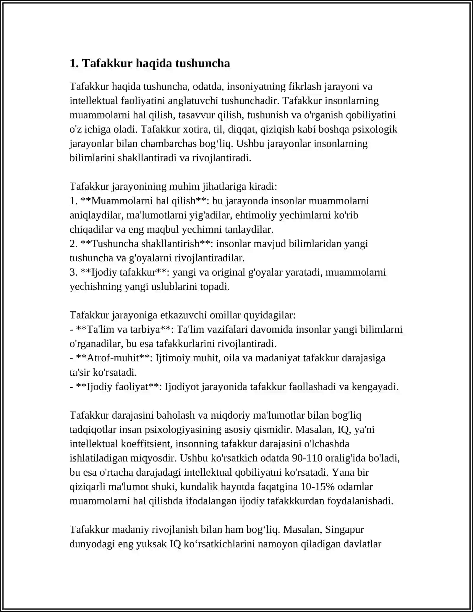MUSTAQIL ISH Mavzu: TAFAKUR HAQIDA TUSHUNCHA 3
