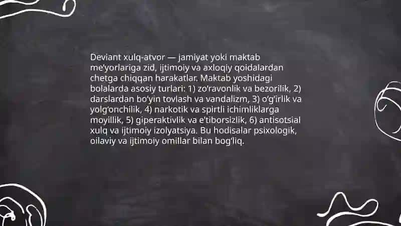 Deviant xulq - atvor bolalar bilan ijtimoiy pedagogik faoliyat 3
