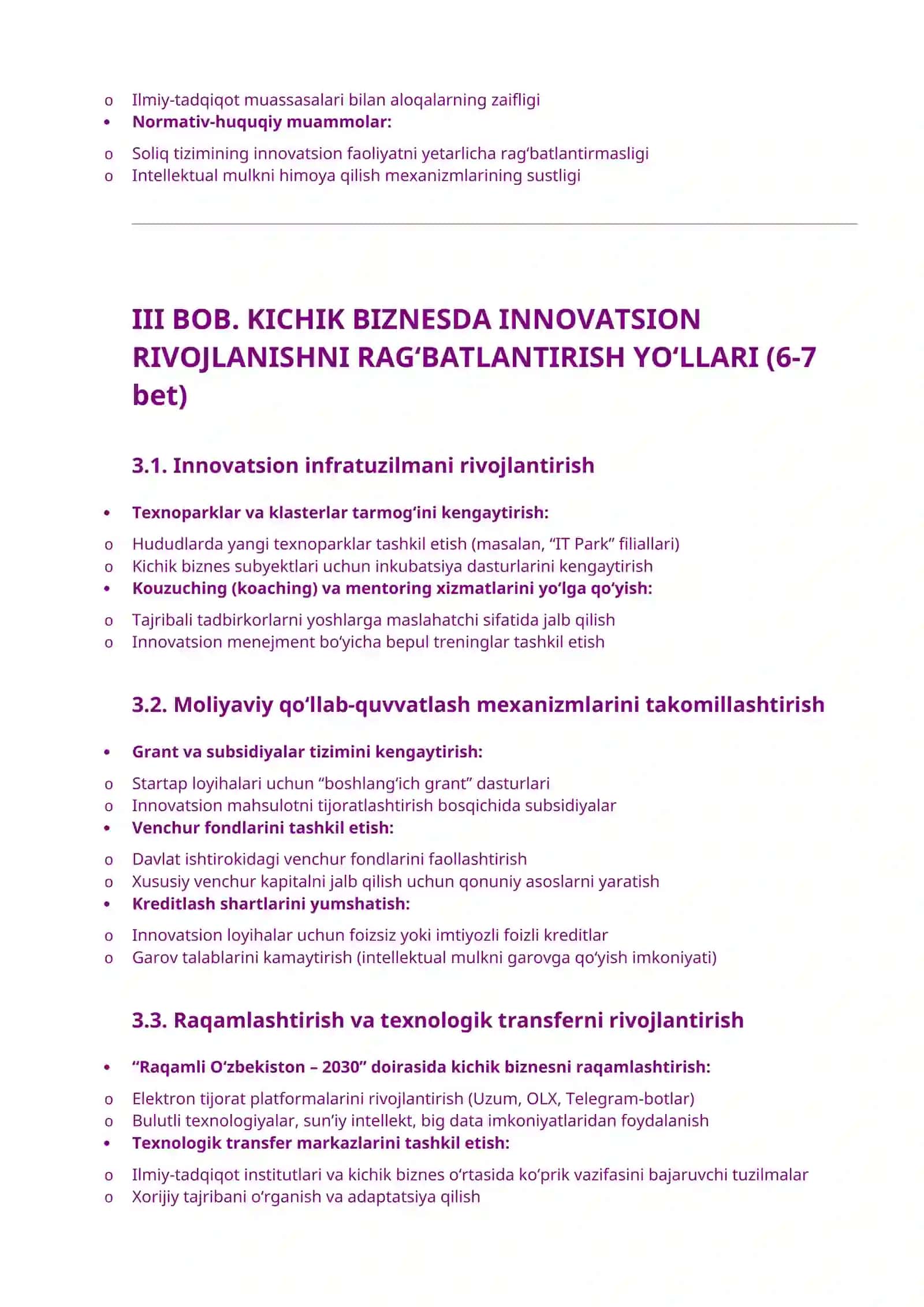 BOB. KICHIK BIZNES VA INNOVATSIYALARNING NAZARIY ASOSLARI 3