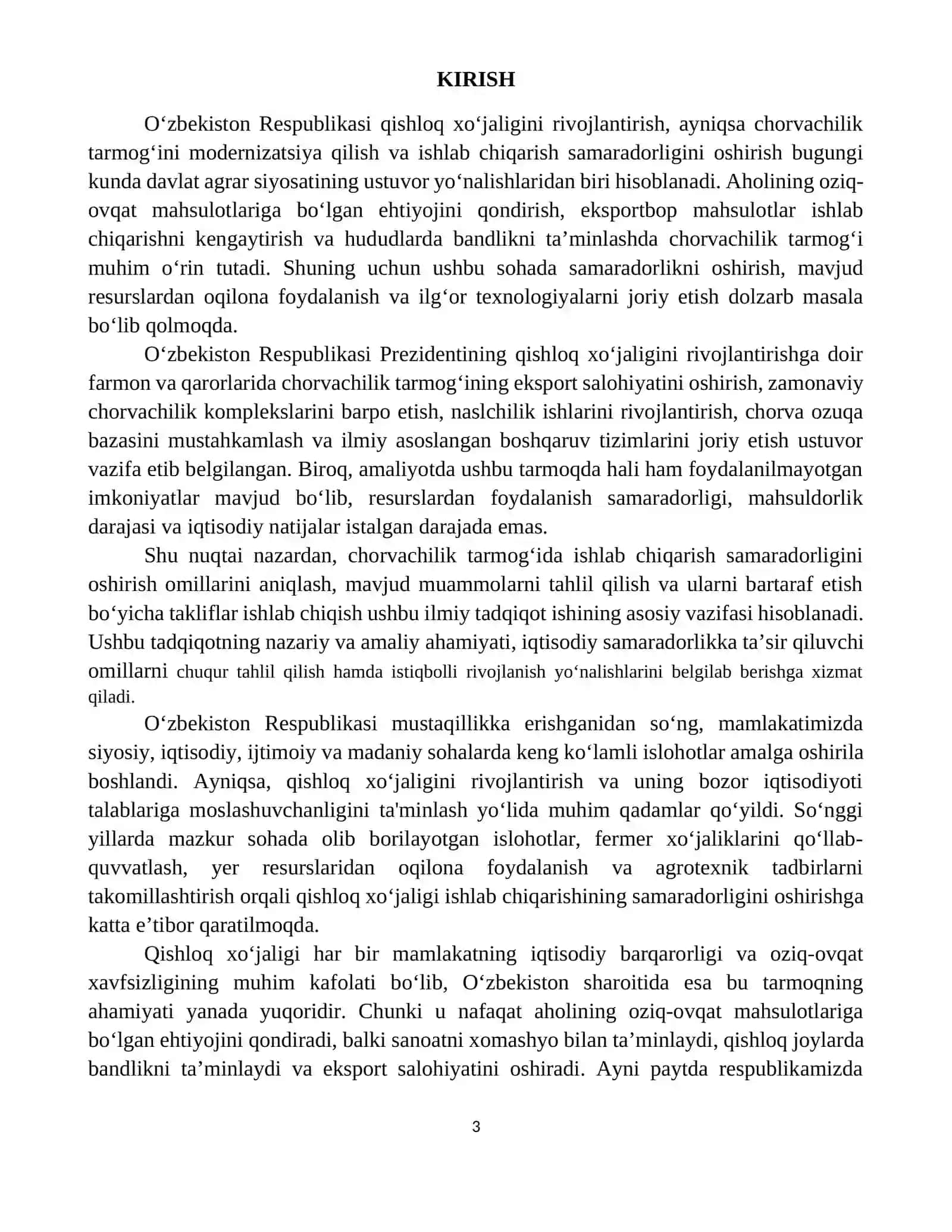 Chorvachilik tarmog’ida ishlab chiqarish samaradorligini oshirish imkoniyatlari 3