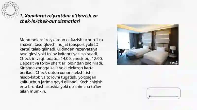 Asosiy va qõshimcha mexmonhona xizmatlari 3
