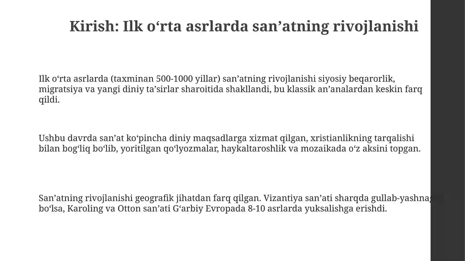 Ilk o‘rta asrlarda san'at rivoji 3