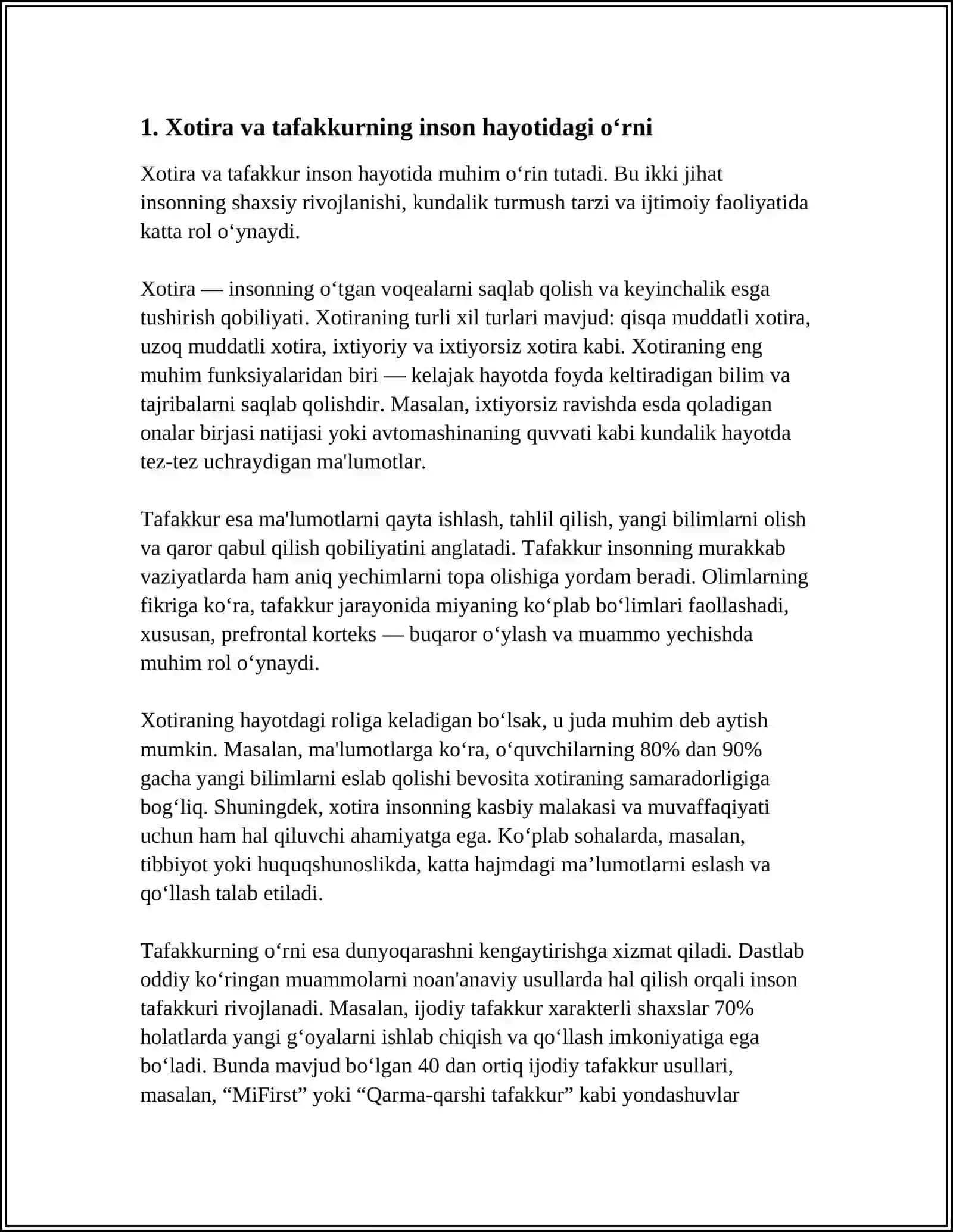 MUSTAQIL ISH Mavzu: XOTIRA VA TAFAKKUR 3