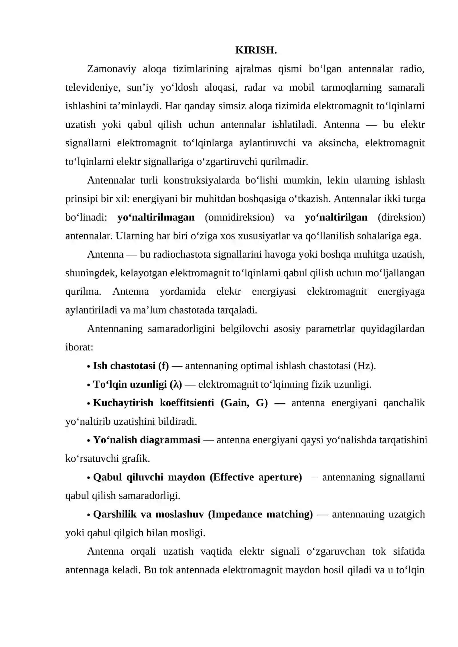 Yoʻnaltirilgan va yoʻnaltirilmagan antennalarning konstruksiyasi va xususiyatlari. 3