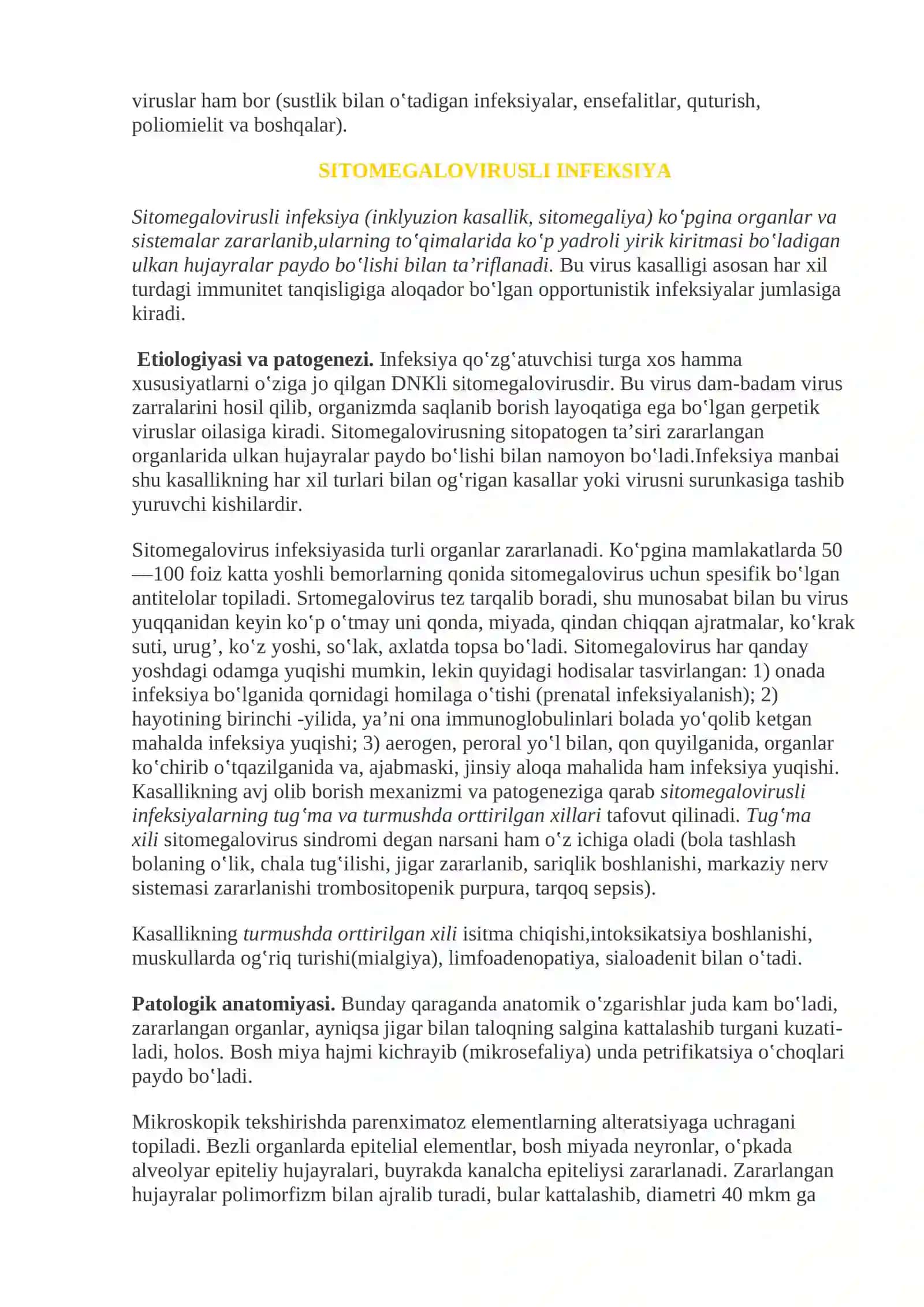 8-mavzu.Infeksion kasalliklar. Mikroorganizmlarni o‘tishi va tarqalishi. Virusli infeksiyalar. Qizamiq. Parotit. Poliomiyelit. Sitomegalovirusli infeksiya. Gemmorragik isitma. Bakterial infeksiya. Stafilakkokli infeksiya, streptokokkli infeksiya. Meningokokli infeksiya. Sil. Zaxm 3