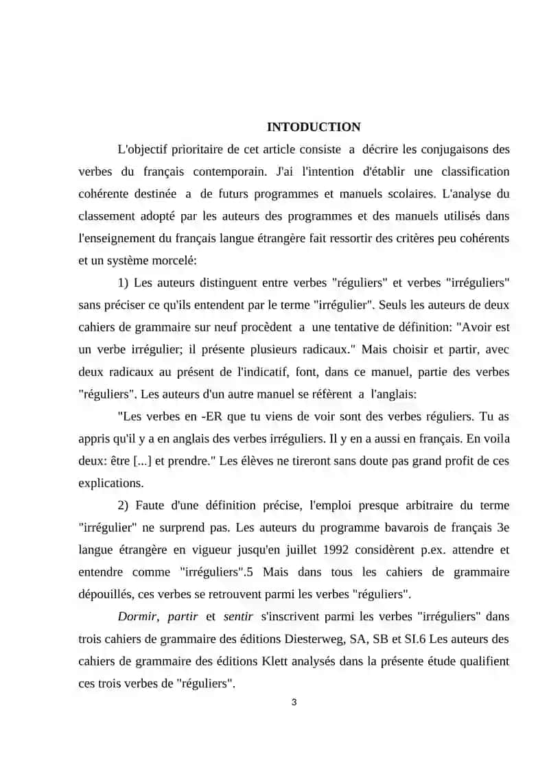 Proposition d'un classement des verbes français destinée aux futurs programmes 3