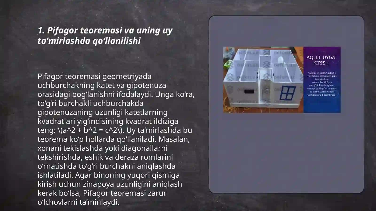 Uy taʼmirlashda Pifagor teoremasining ifodalanishi 3