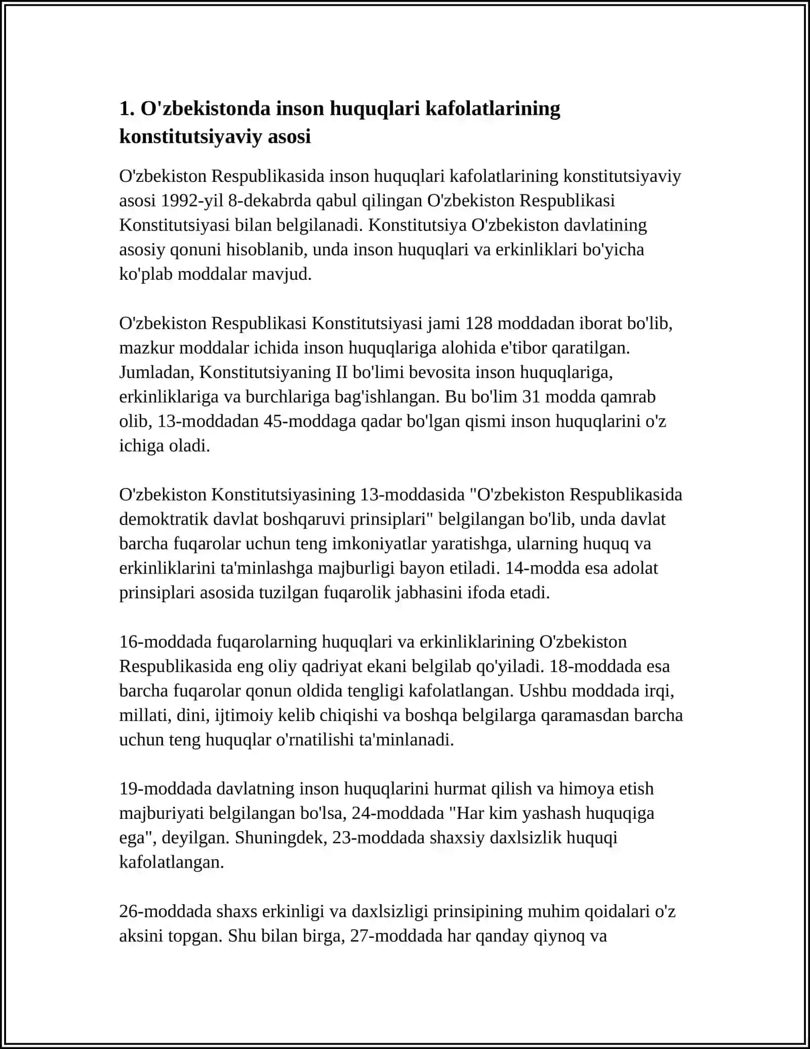 O'ZBEKISTON DA INSON HUQUQLARI VA ERKINLIKLARI KAFOLATLARINING YARATILISHI 3