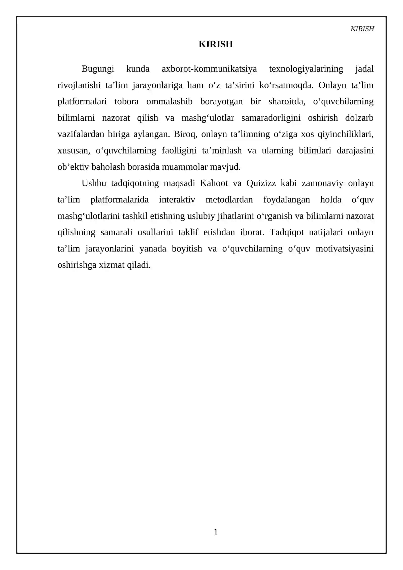 Onlayn taʼlim platformalarida bilimlarni nazorat qilish, Kahoot,Quizzez platformalarida interaktiv metodlar yordamida oʻquv mashgʻulotlari tashkil qilish 3