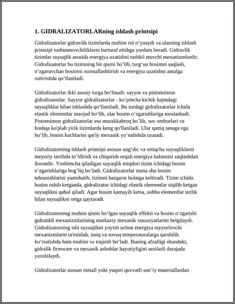 MUSTAQIL ISH Mavzu: GIDRALIZATORLAR 3
