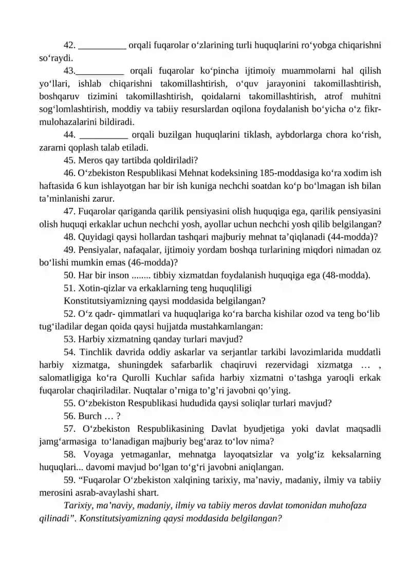 Konstitutsiyaviy Huquq Fanidan Oralik Nazorat Savollari 3