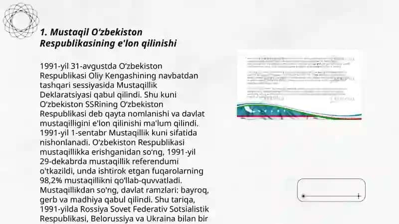 Mustaqil O‘zbekiston Respublikasining tashkil topishi va uning tarixiy ahamiyati 3