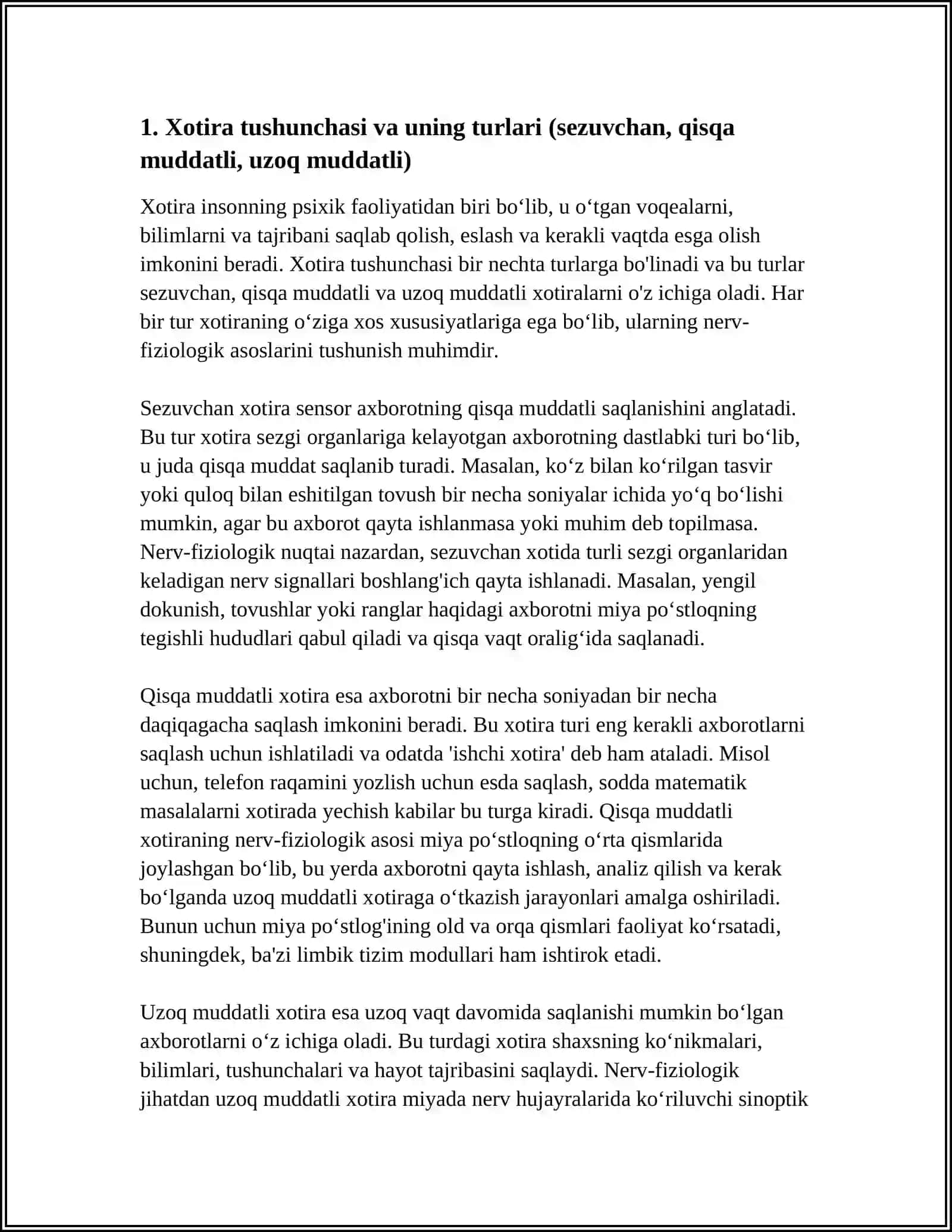 XOTIRA HAQIDA TUSHUNCHA VA UNING NERV-FIZIOLOGIK ASOSI 3