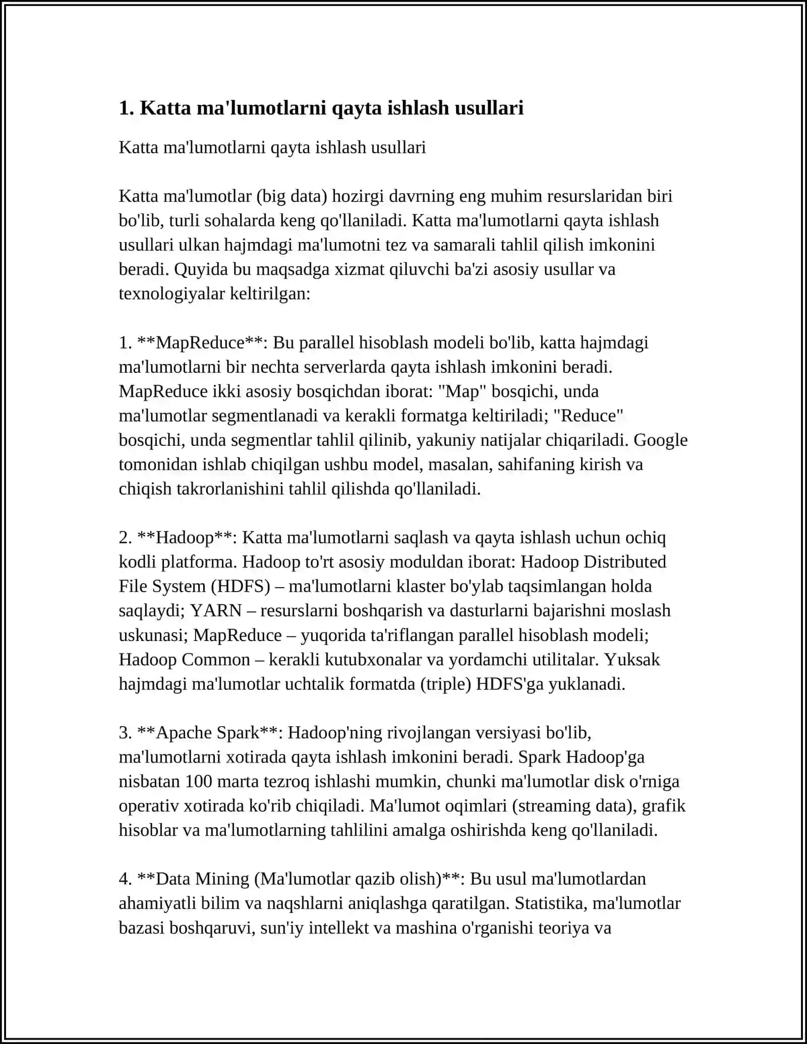 Katta ma'lumotlarni qayta ishlash texnologiyalari 3