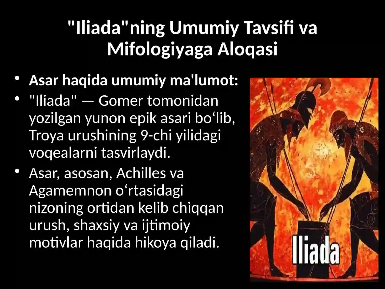 Gomerning “Iliada” asarida mifologik sujetlarning o`rni 3