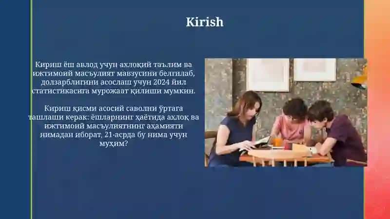 Кириш ёш авлод учун ахлоқий таълим ва ижтимоий масъулият мавзуси 3