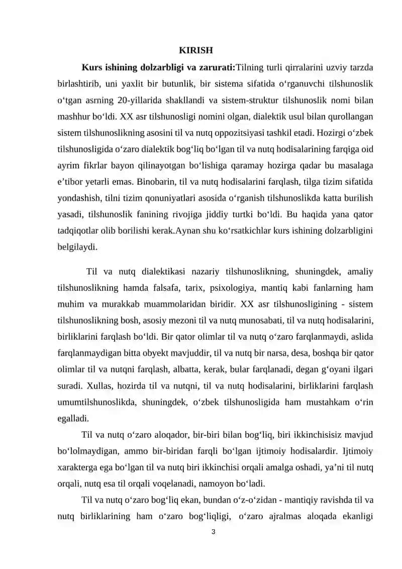O‘ZBEK TILSHUNOSLIGIDA LEKSEMA VA SO‘Z MUNOSABATI TALQINI 3