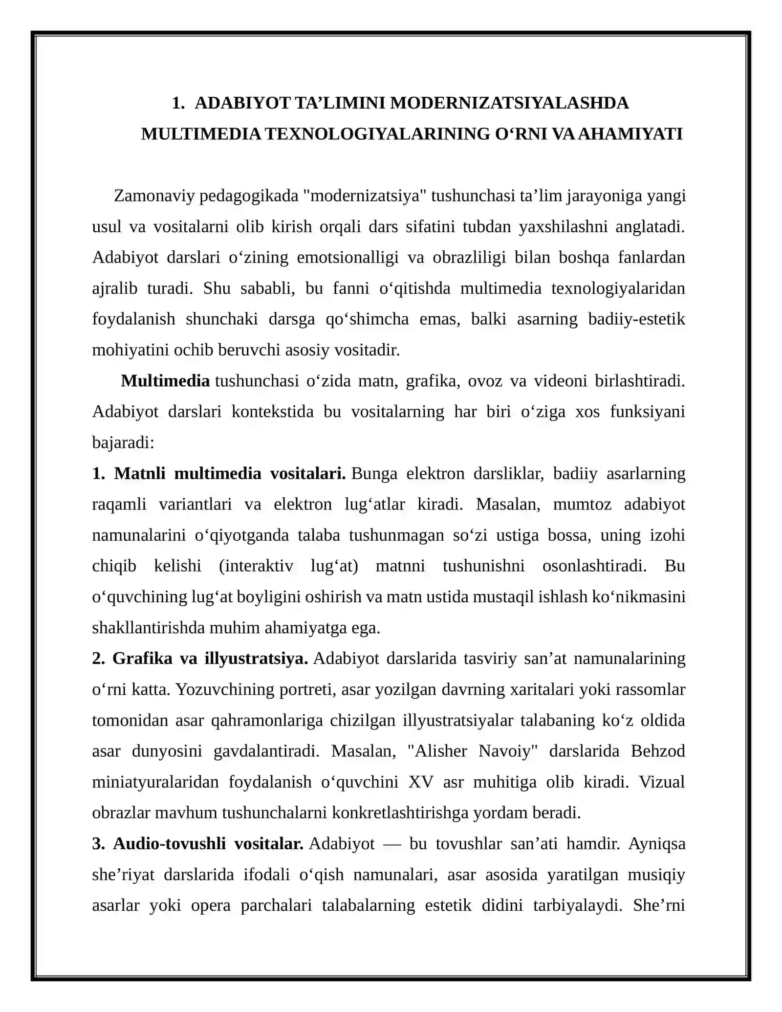 Adabiyot darslarida multimedia vositalaridan foydalanish yo’llarini o’rganish 3