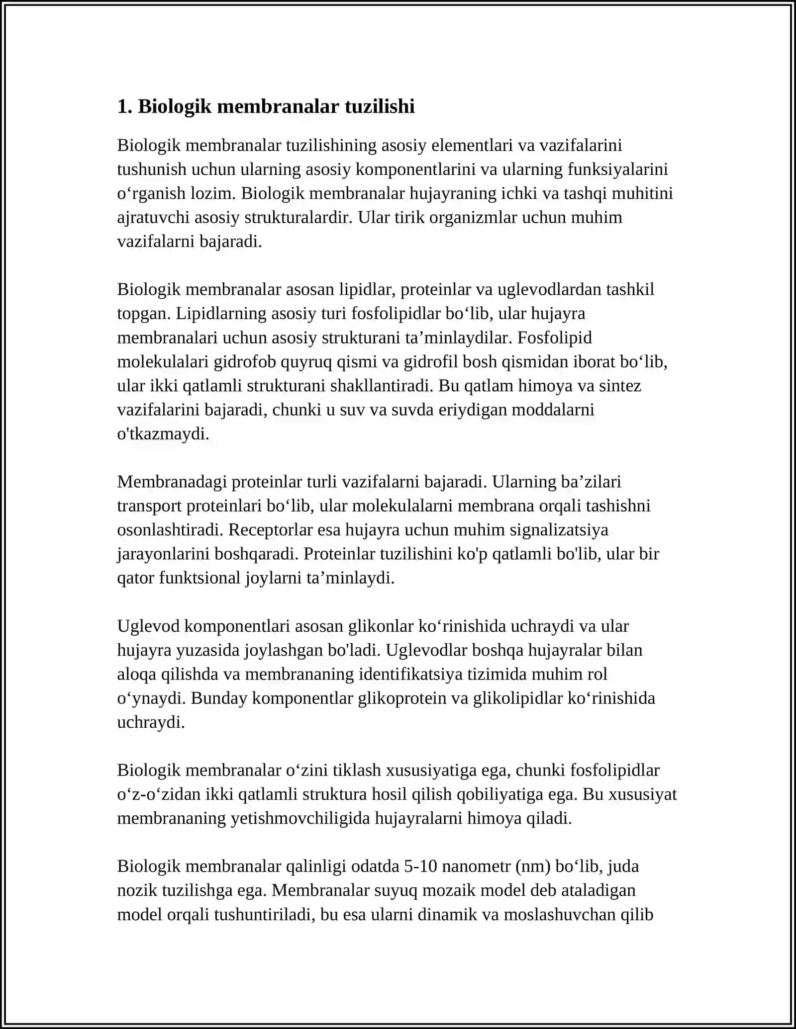 BIOLOGIK MEMBRANALAR TIRIK ORGANIZMLAR FAPLIYATINING ASOSI.BIOLOGIK MEMBRANALAR MODELLARI 3