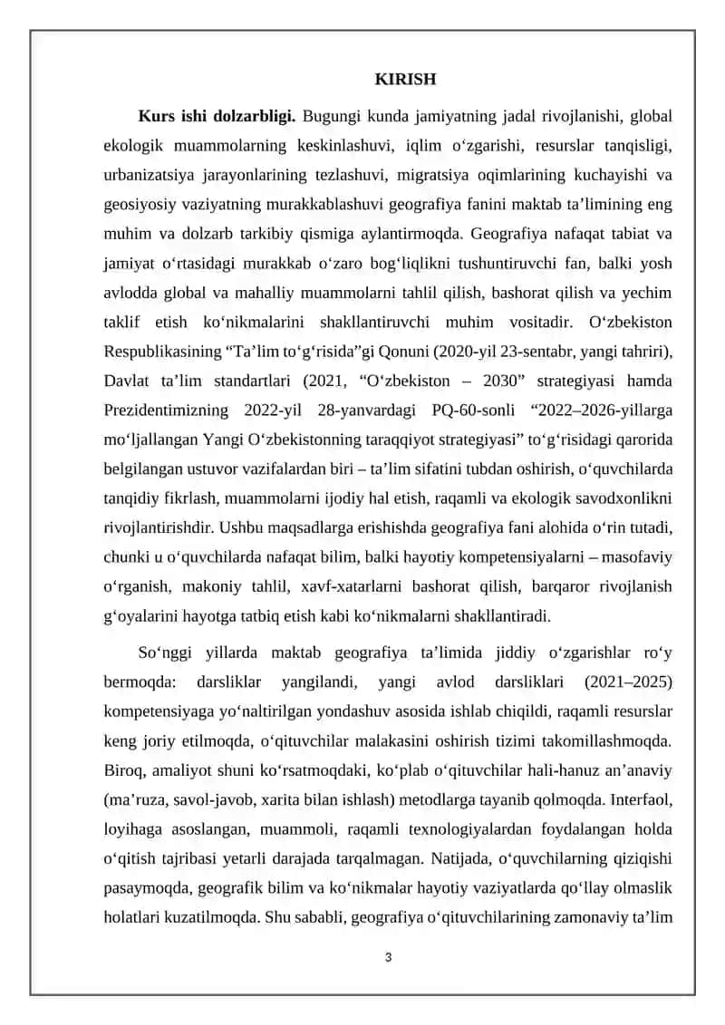 GEOGRAFIYA FANINI O’QITISHDA QO’LLANILADIGAN ZAMONAVIY METODLAR VA TEXNOLOGIYALAR 3