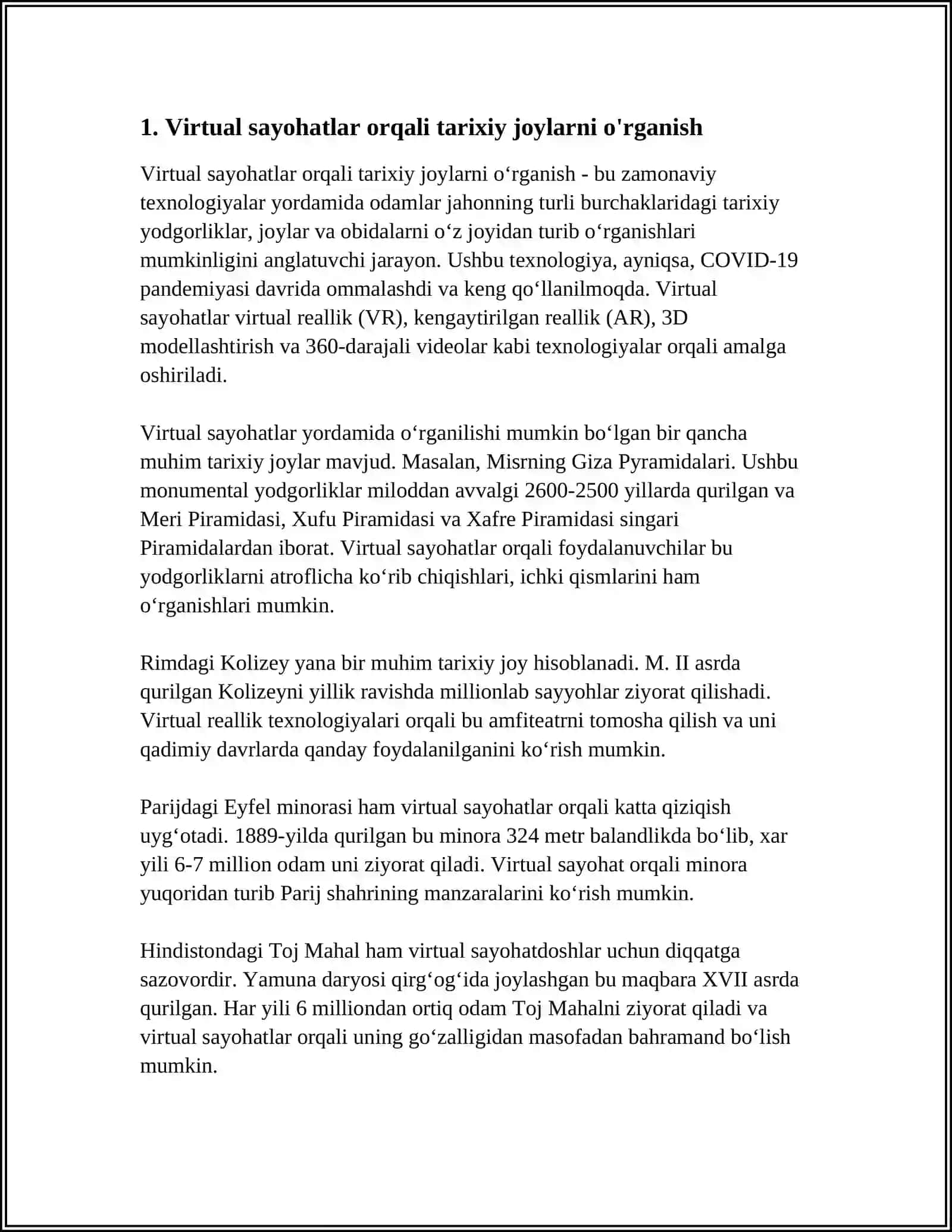 Virtual sayohatlar orqali tarixiy joylarni o'rganish 3
