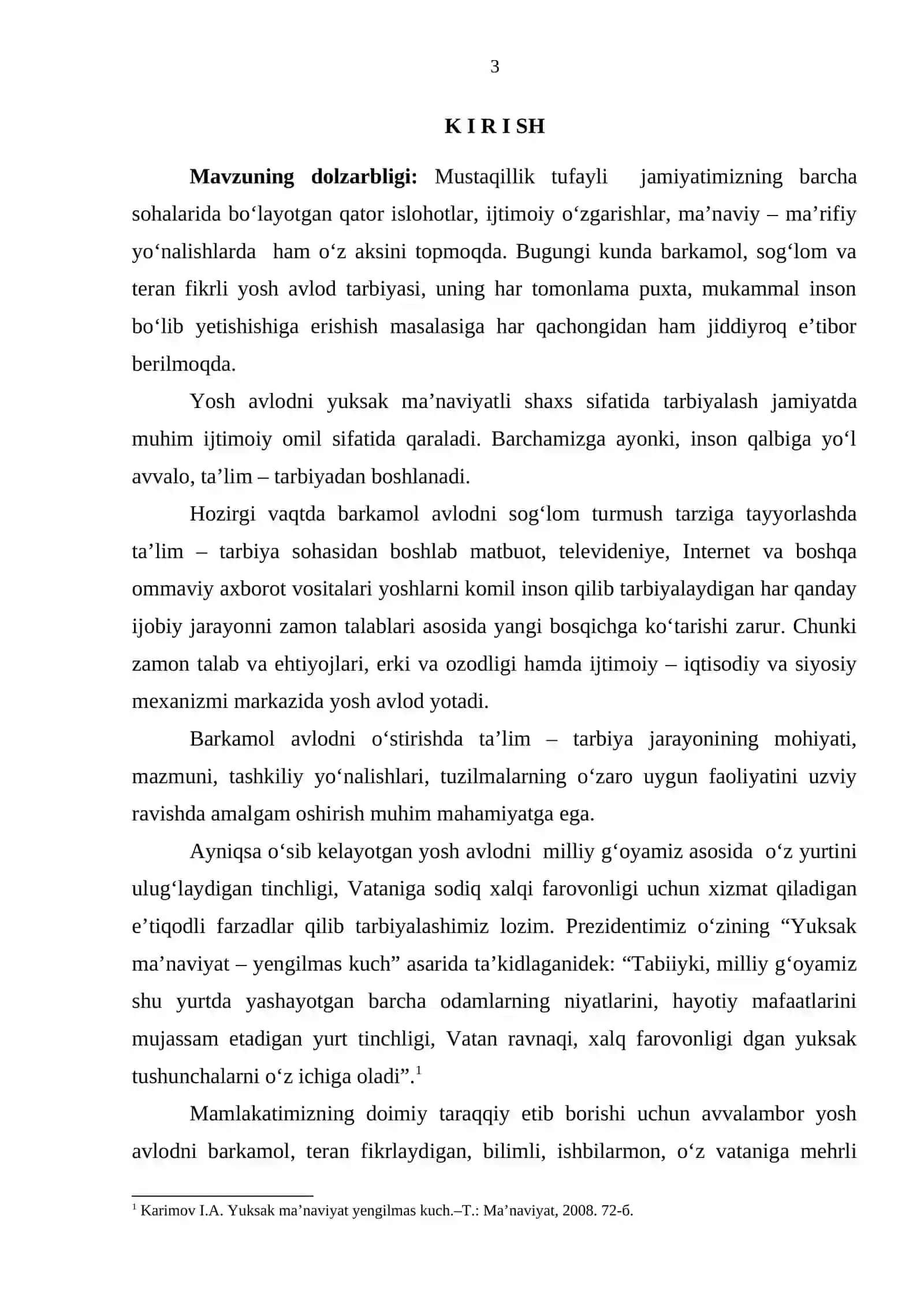 «MILLIY ISTIQLOL G‘OYASI ASOSIDA BOSHLANG‘ICH SINF O‘QUVCHILARIDA VATANGA E’TIQODNI TARBIYALASH. (Qarshi shahridagi 39 – umumiy o‘rta ta’lim maktabi misolida) » 3