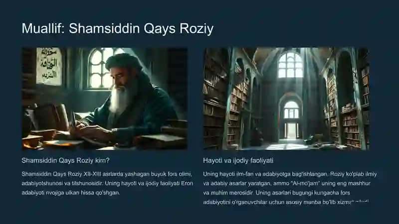 Shamsiddin Qays Roziyning Al-mo'jam asarini o'qish ma'no va mohiyat 3