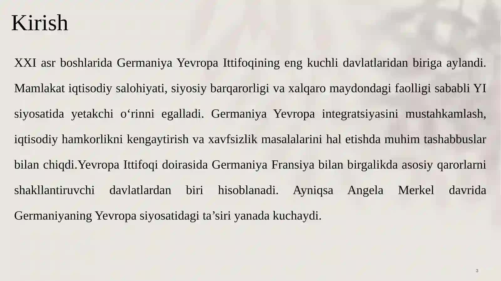 XXI asr boshlarida Germaniyaning Yevropa Ittifoqi siyosatidagi yetakchiligi 3