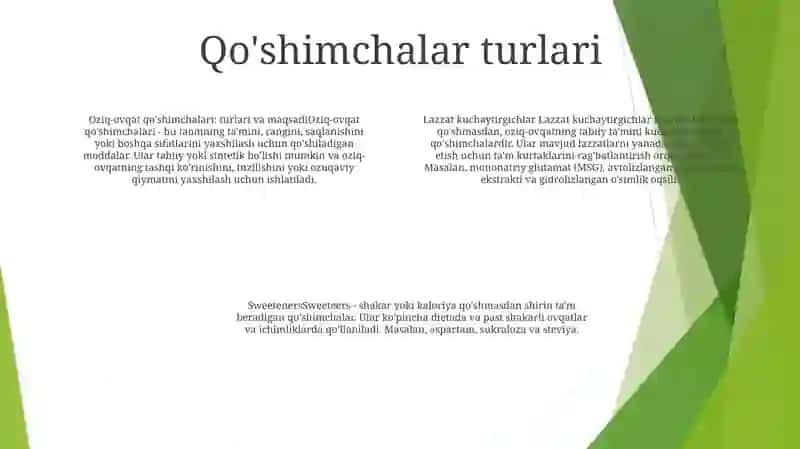 Oziq Ovqat Mahsulotlari Tarkibidagi Qo'Shimchalar Aromatizatorlar 3