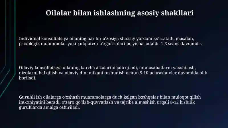 Oilalar bilan ishlashning asosiy shakllari 3