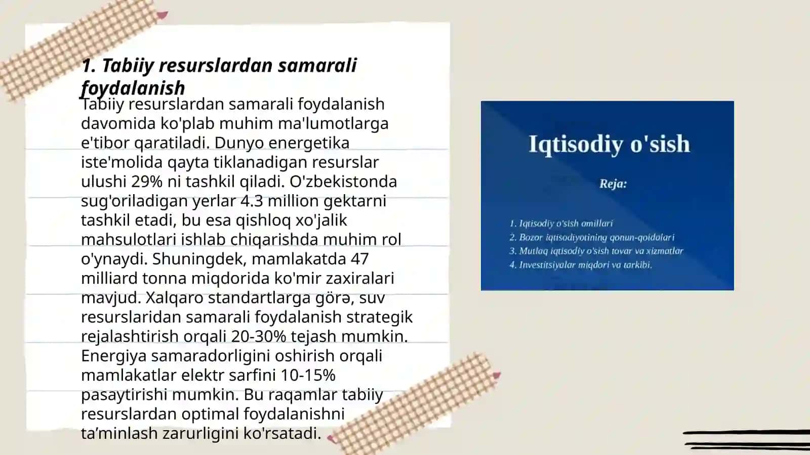 O’zbekistoning iqtisodiy salohiyatda samarali foydalanishi va iqtisodiy o’sish omillari 3