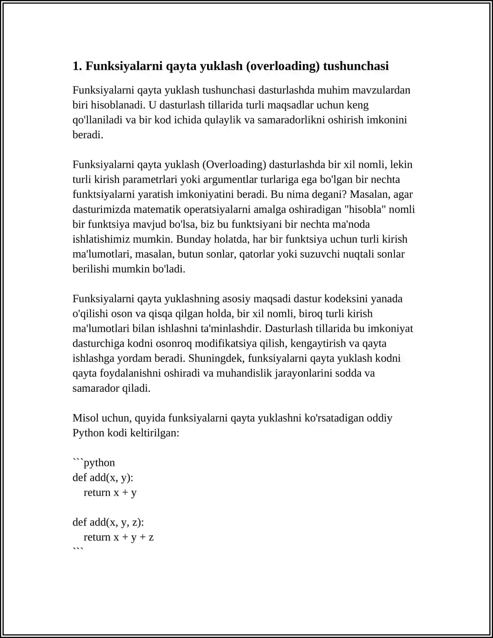 SHABLON FUNKSIYALARDA FUNKSIYALARNI QAYTA YUKLASH MEXANIZMI 3