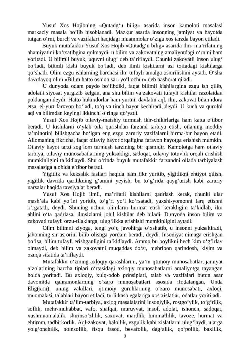 YUSUF XOS HOJIB, MAXMUD QOSHG’ARIY VA AXMAD YUGNAKIYNING TA’LIMIY-AXLOQIY QARASHLARI. KAYKOVUSNING “QOBUSNOMA" ASARI VA JUVONMARDLIK TARBIYASI 3