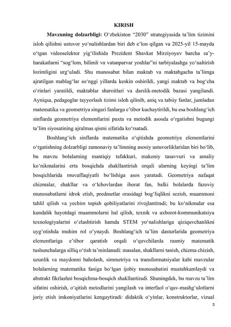 BOSHLANG‘ICH SINFLARDA MATEMATIKA O‘QITISHDA GEOMETRIRYA ELEMENTLARINI O‘RGATISH METODIKASI 3