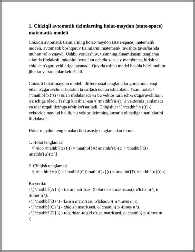 CHIZIQLI AVTOMATIK SISTEMALARNI MATEMATIK IFODASI 3