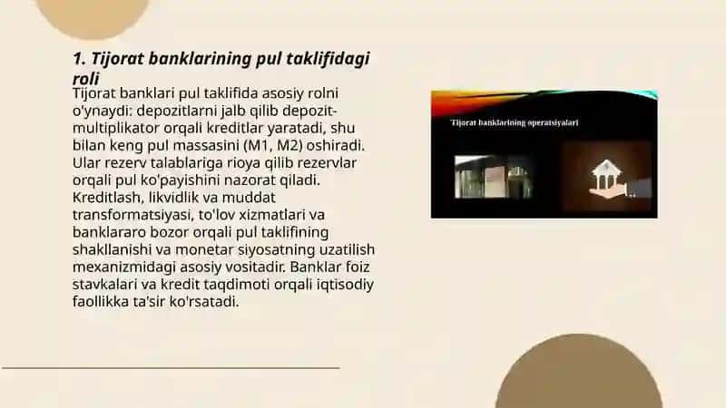 Tijorat banklarining pul taklifidagi roli 3