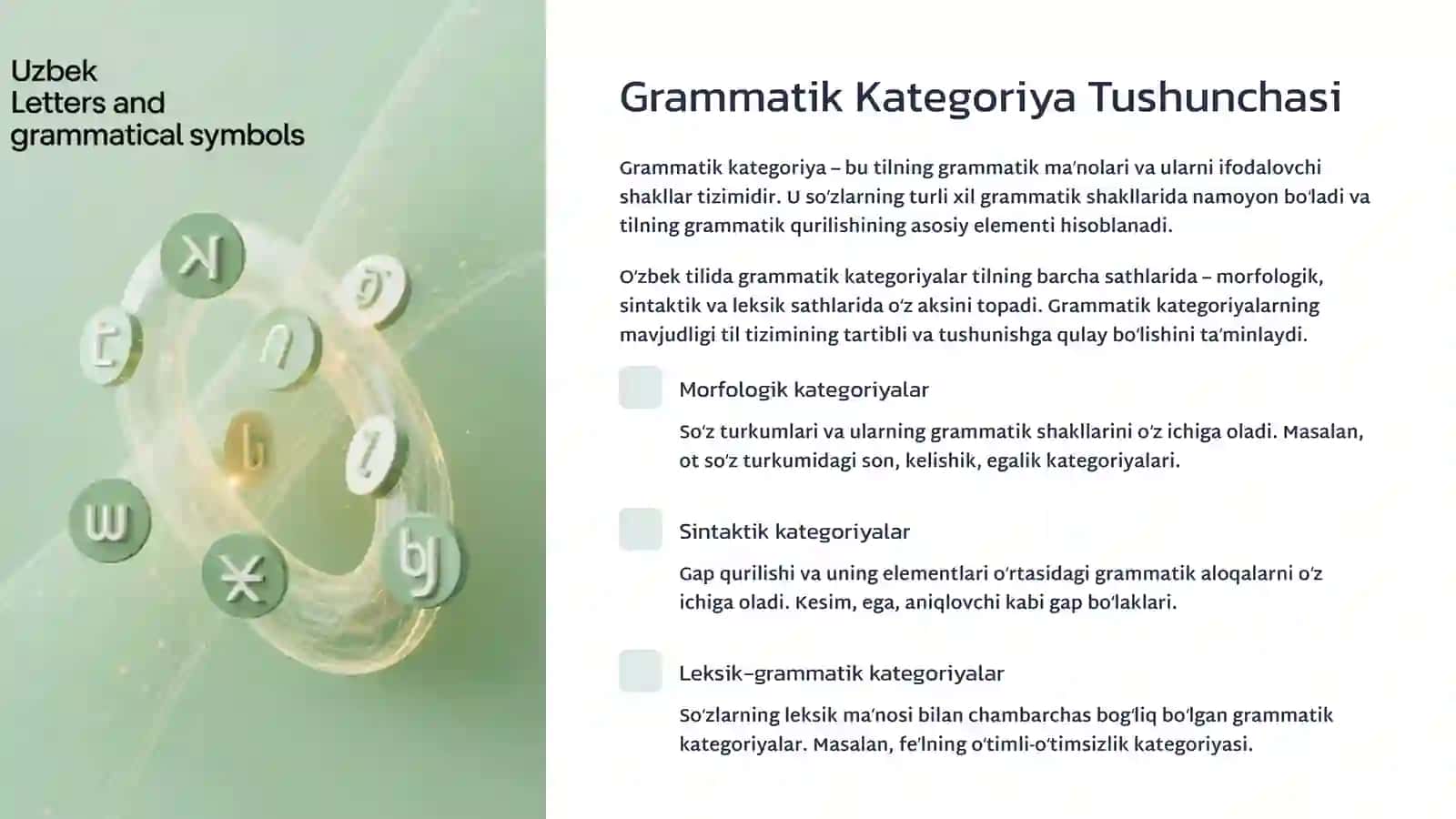 Oʻzbek Tilida Grammatik Kategoriyalar va Mustaqil Soʻz Turkumlari 3