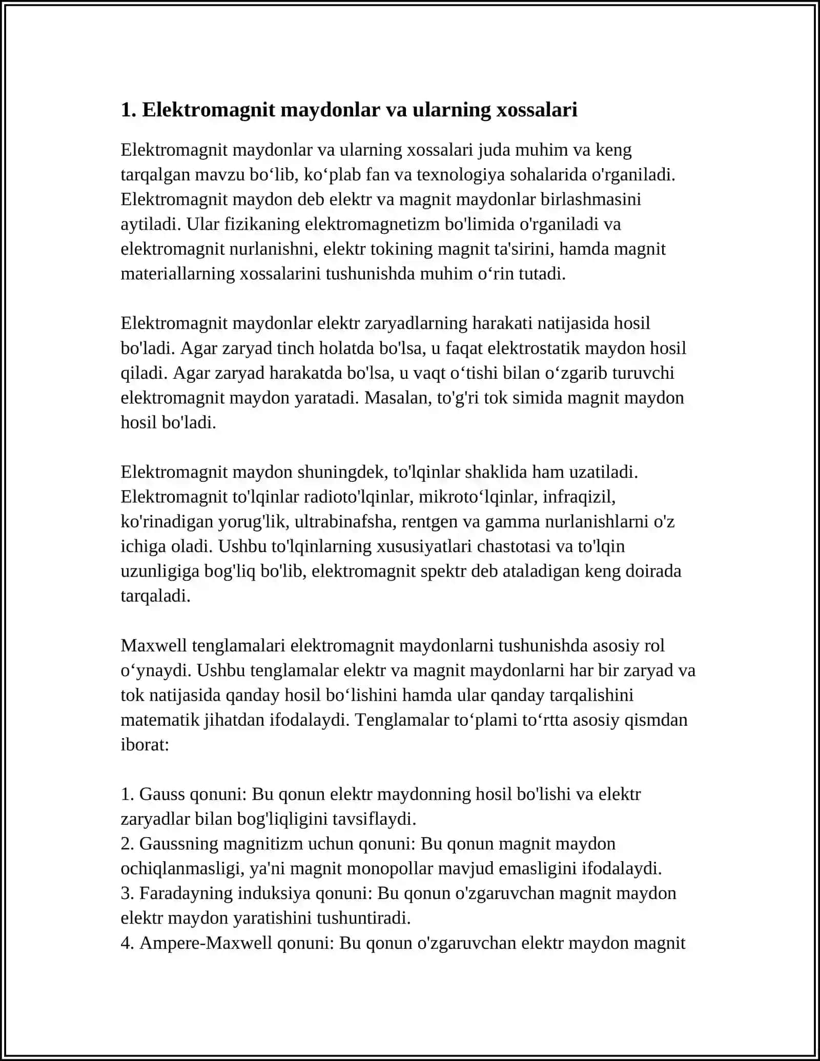 ELEKTR VA MAGNIT MAYDONLAR UCHUN MAKSVELL TENGLAMALAR TIZIMI 3
