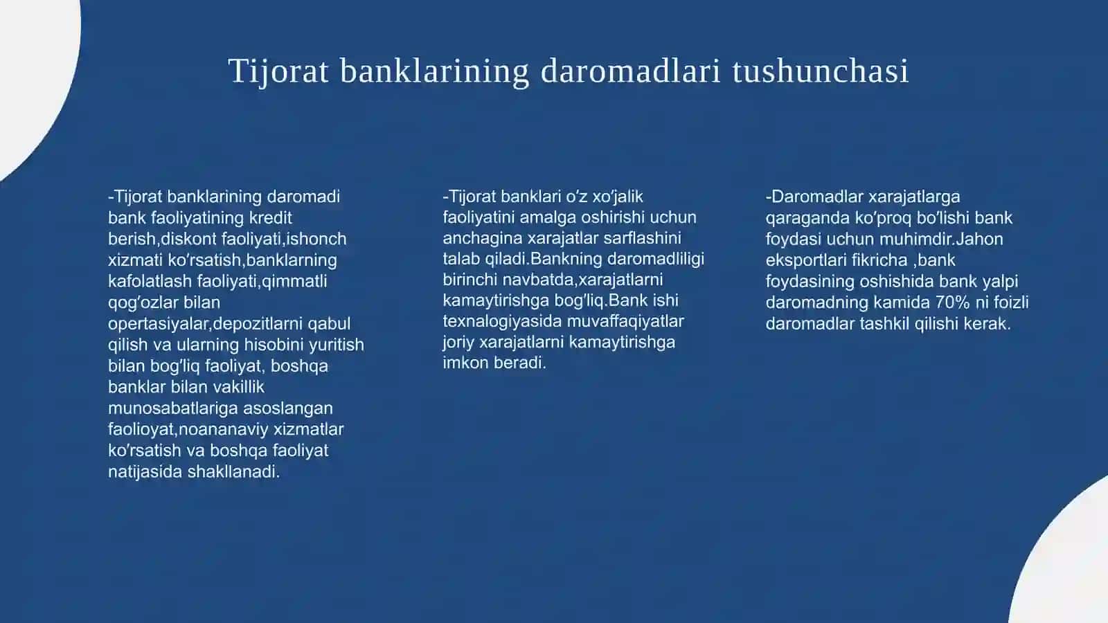 Tijorat banklarining daromadlari tushunchasi 3