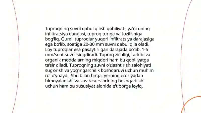 Tuproq jarayonlarida eng oddiy gidralogiyani o'rganish 3