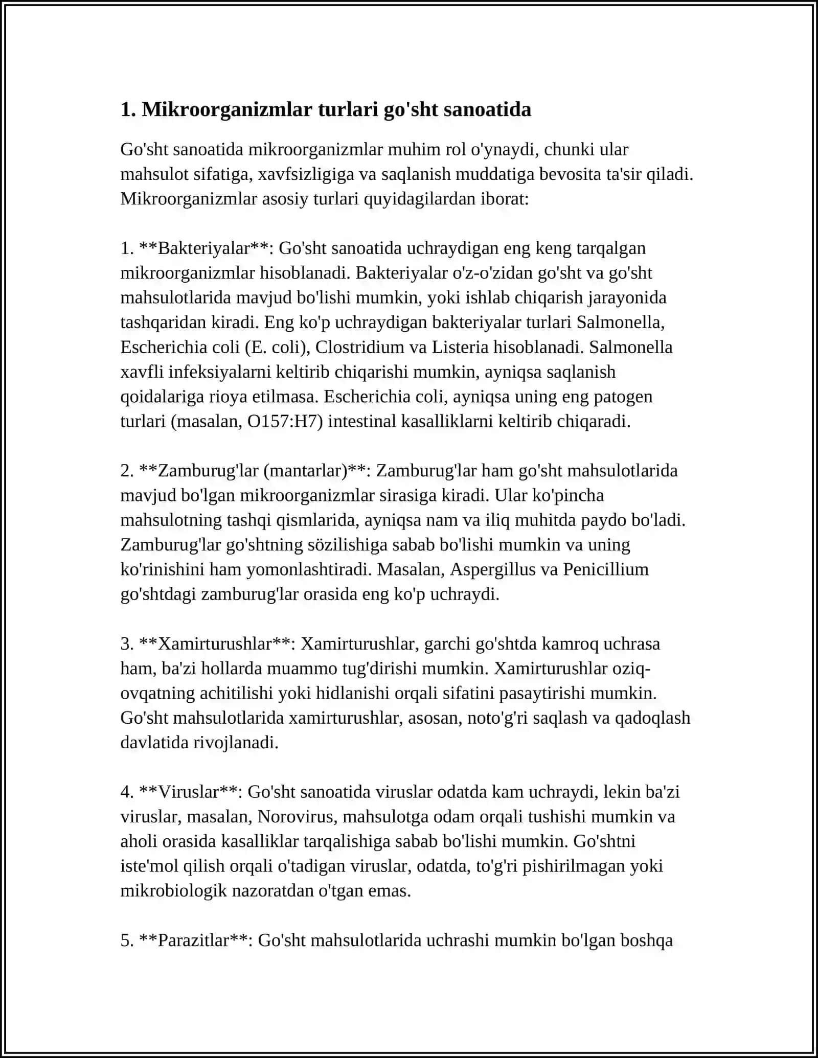 OZIQ-OVQAT SANOATIDA GO'SHT MAHSULOTLARINI ISHLAB CHIQARISHDA MIKROORGANIZMLARNING O'RNI 3