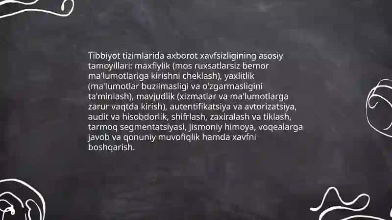 Tibbiyot tizimlarining axborat xavfsizligini taminlash asoslari 3