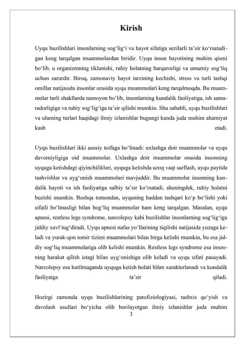 UYQU BUZILISHLARI TURLARI 3