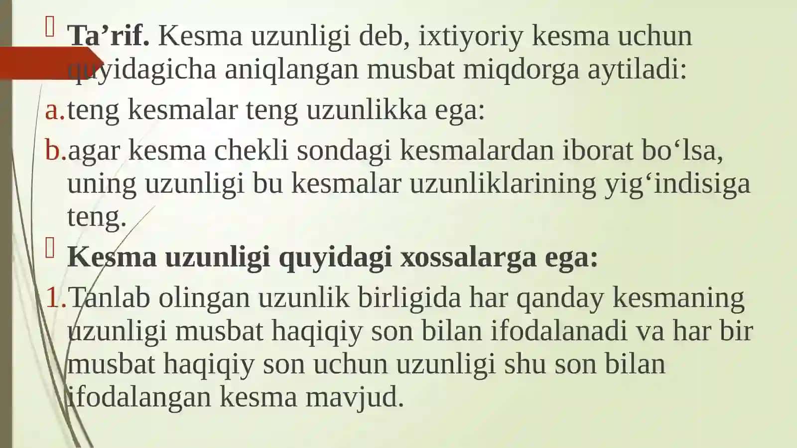 Kesma uzunligi va uning asosiy xossalari 3