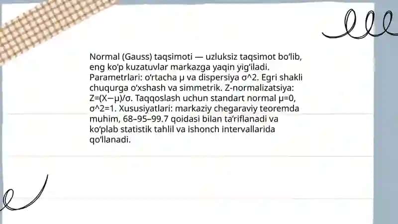 Statistikada asosiy taqsimot qonuni turlari 3