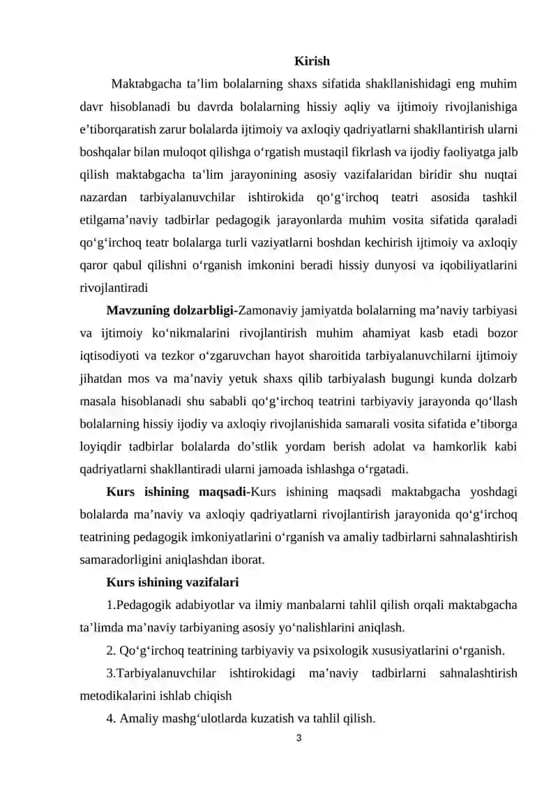 Maktabgacha ta'lim jarayonida tarbiyalanuvchilar ishtirokida qo'g'irchoq teatri asosida tashkil etilgan ma'naviy tadbirlarni sahnalashtirish2.docx 3