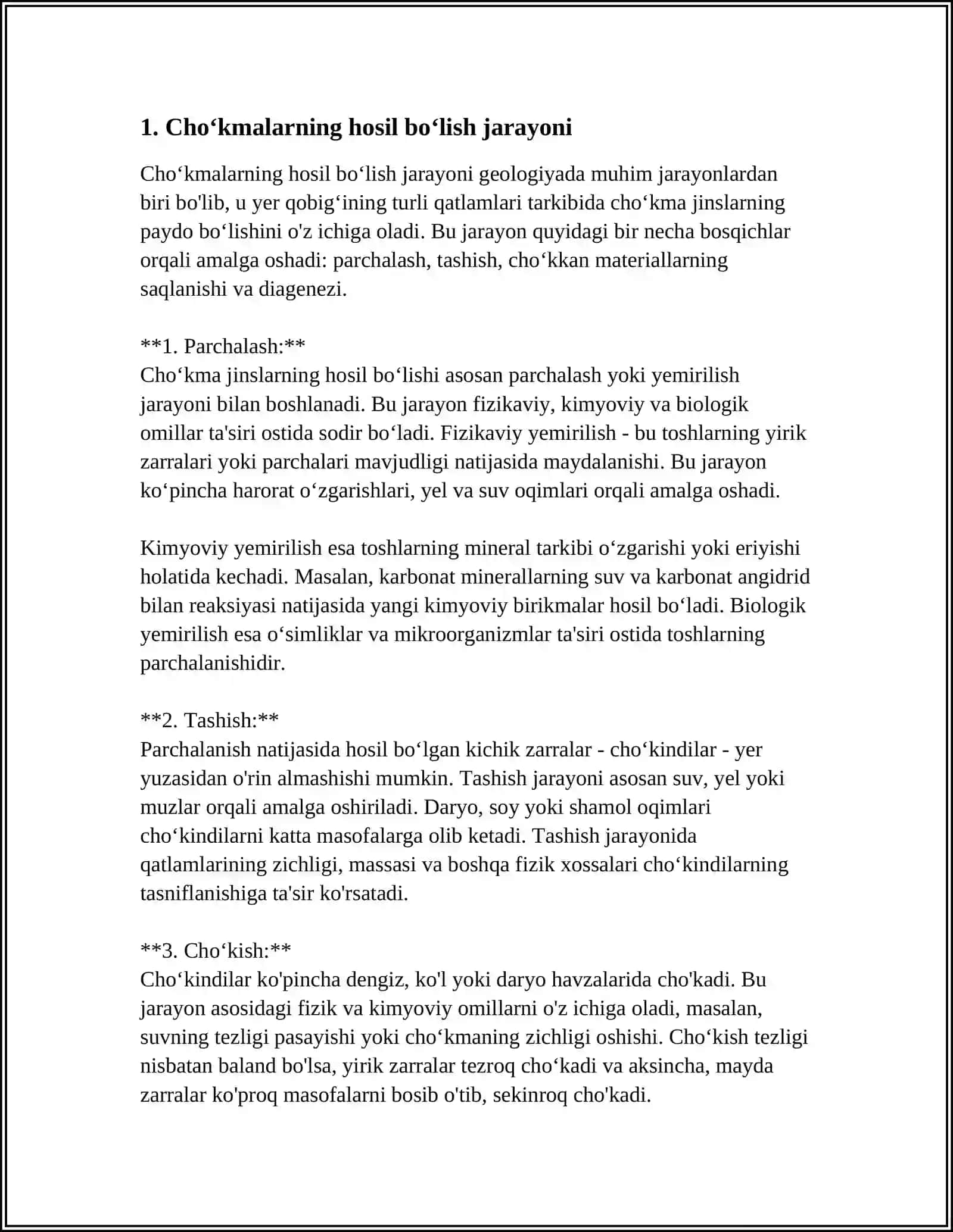 MUSTAQIL ISH Mavzu: CHOʻKMALARNING HOSIL BOʻLISH SHART-SHAROITLARI 3