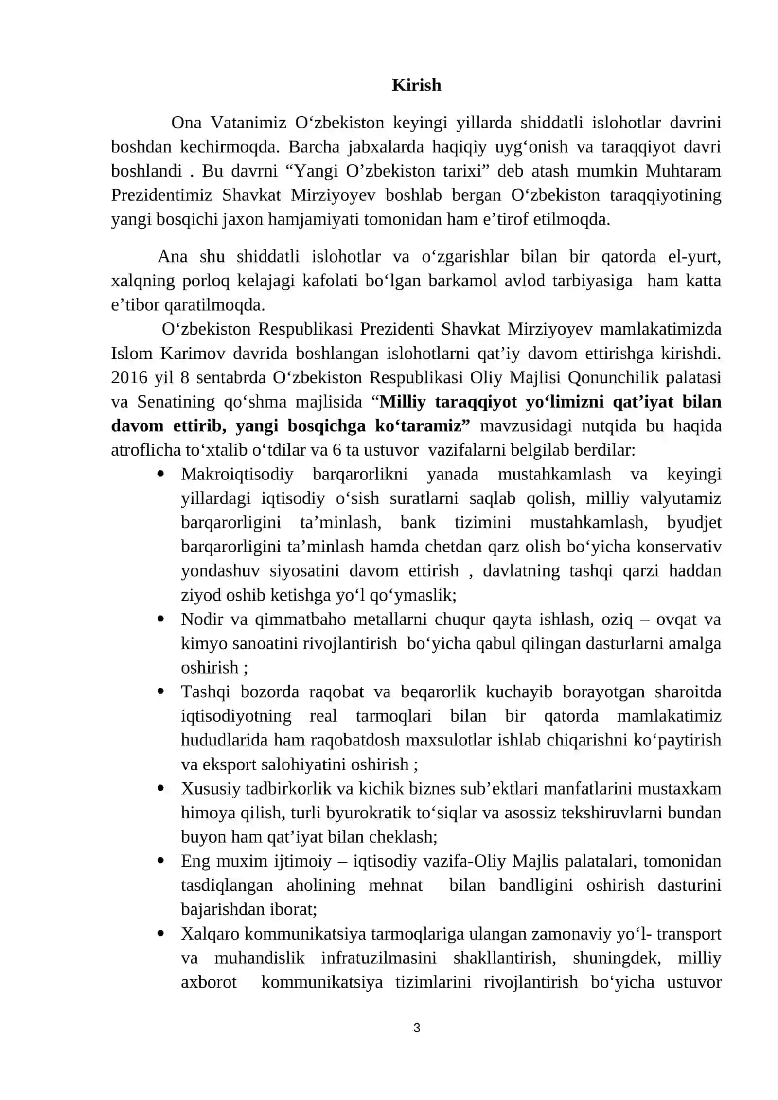 "O‘ZBEKISTON RESPUBLIKASI PREZIDENTI SH.MIRZIYOYEV ASARLARIDA DAVLAT BOSHQARUVI MASASALARI (2017-2021 YILLAR)" 3