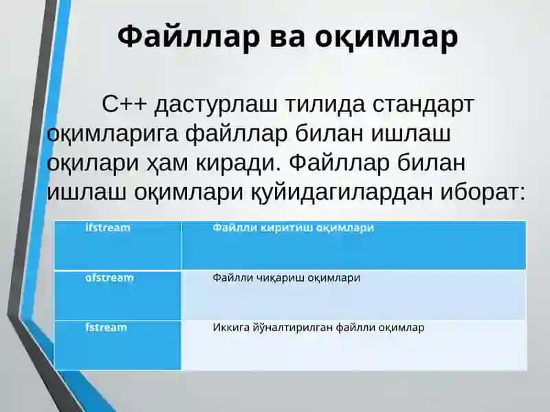 C++ дастурлаш тилида файллар билан ишлаш 3
